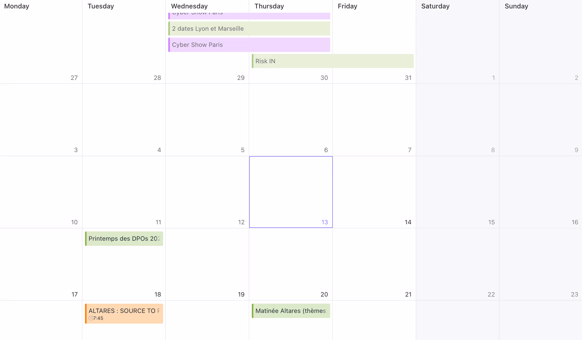 Vue Calendrier dans ClickUp