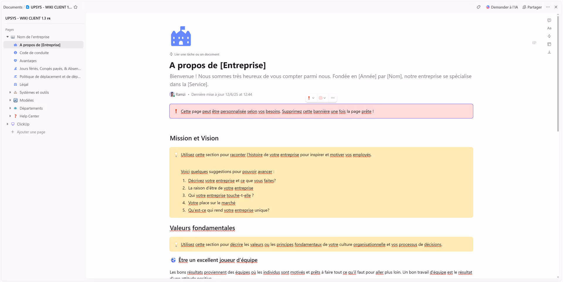 Vue Document dans ClickUp