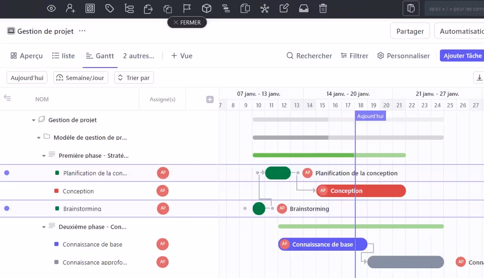 Vue Gantt sur ClickUp