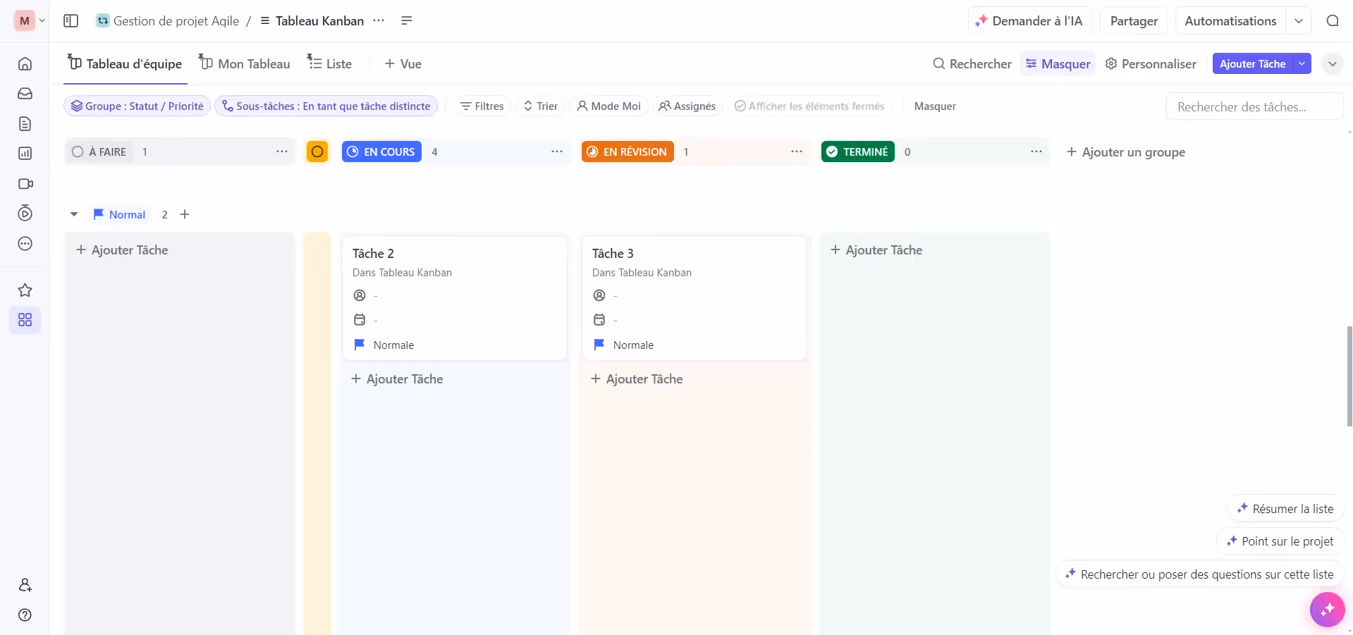 Vue Tableau sur ClickUp