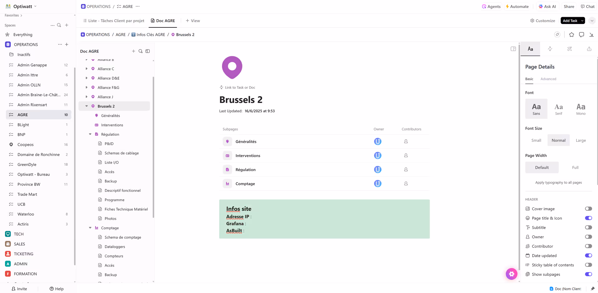 Optiwatt workspace after ClickUp implementation