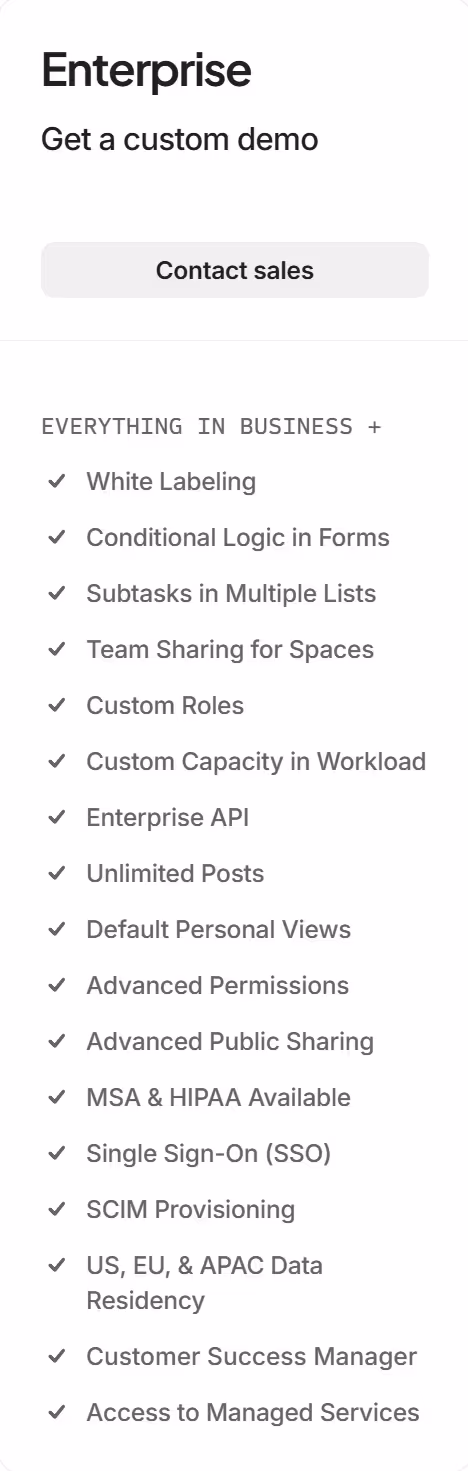 Forfait Enterprise de ClickUp