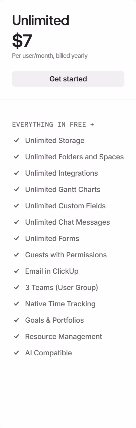 Forfait Unlimited de ClickUp